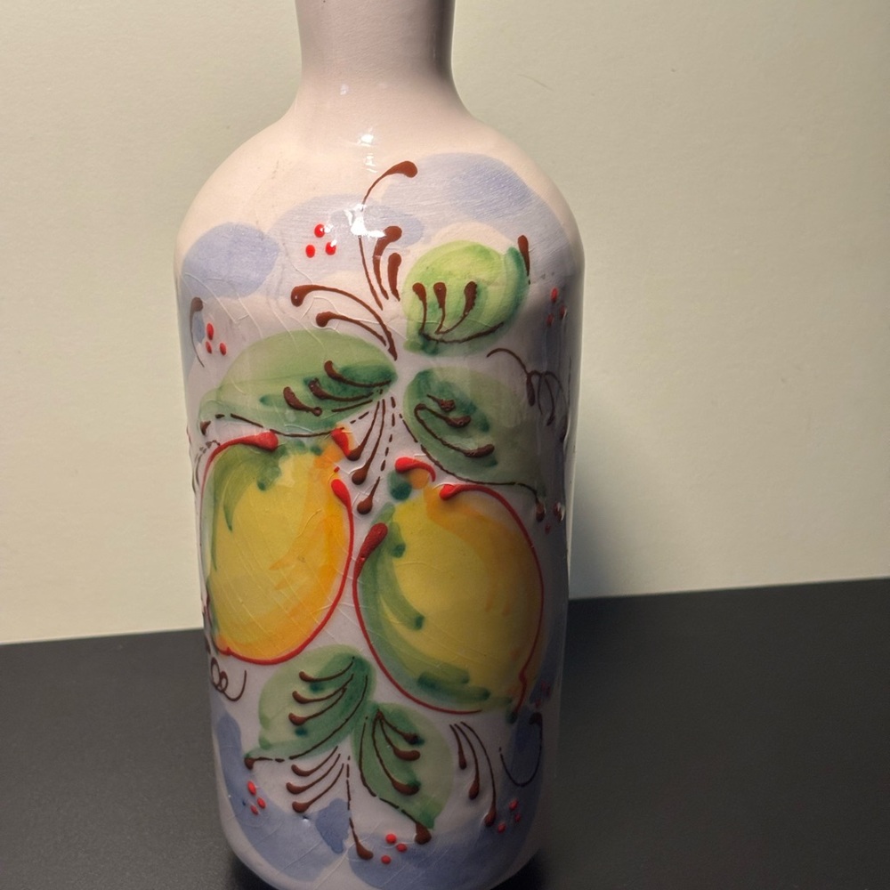 Hand-Painted Ceramic Vase with Lemon Design